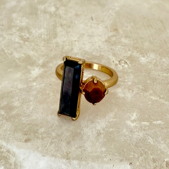 Anthropologie Jewelry - Anthropologie Black Onyx and Tigers Eye gold vermeil Cocktail Ring size 5